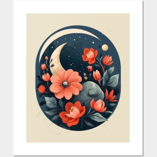 Floral Moons in Space by Akbaly Posters and Art